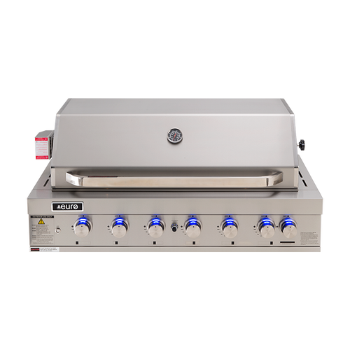 Euro 1200 Stainless steel 6 burner built in BBQ with roasting hood.